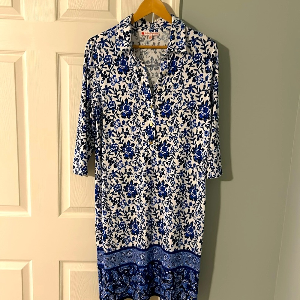 Jude Connally White and Blue Floral Polo Dress